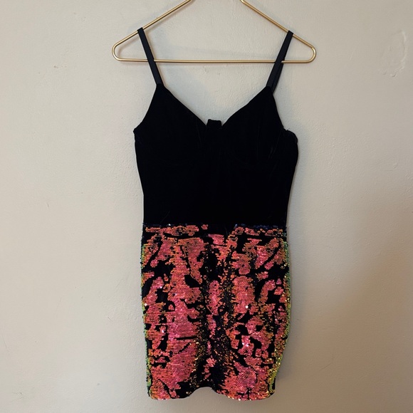 AKIRA Black and Pink Sequin Mini Dress - Picture 1 of 4